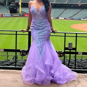 Glamorous Lavender Sequin Prom Dress